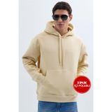 TUDORS Kapüşonlu Sweatshirt Oversize Geniş Kesim İçi Polarlı, L, SW240001-01, Bej, erkek