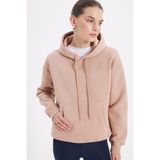 TUDORS Kapüşonlu Sweatshirt Oversize Geniş Kesim İçi Polarlı, L, SW250025, Vizon, kadın
