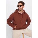 TUDORS Kapüşonlu Sweatshirt Oversize Geniş Kesim İçi Polarlı, M, SW240001-01, Kahverengi, erkek