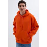 TUDORS Kapüşonlu Sweatshirt Oversize Geniş Kesim İçi Polarlı, M, SW240001-01, Turuncu, erkek