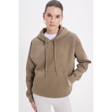 TUDORS Kapüşonlu Sweatshirt Oversize Geniş Kesim İçi Polarlı, M, SW250025-02, Yeşil, kadın