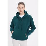 TUDORS Kapüşonlu Sweatshirt Oversize Geniş Kesim İçi Polarlı, M, SW250025-E04, Yeşil, kadın