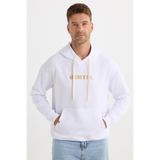 TUDORS Kapüşonlu Sweatshirt Oversize Geniş Kesim Pamuklu Baskılı, L, SW250010, Beyaz, erkek