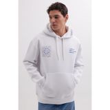 TUDORS Kapüşonlu Sweatshirt Oversize Geniş Kesim Pamuklu İçi Polarlı Baskılı, M, SW240012-7303, Beyaz, erkek