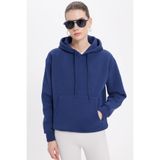 TUDORS Kapüşonlu Sweatshirt Oversize Geniş Kesim Pamuklu İçi Polarlı, M, SW250025-E04, Lacivert, kadın