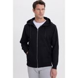 TUDORS Kapüşonlu Sweatshirt Relax Fit Pamuklu İçi Polarlı Çift Cepli Tam Fermuarlı, L, SW250033, Siyah, erkek