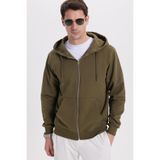 TUDORS Kapüşonlu Sweatshirt Relax Fit Pamuklu İçi Polarlı Çift Cepli Tam Fermuarlı, M, SW250033, Haki, erkek