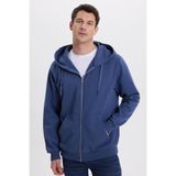 TUDORS Kapüşonlu Sweatshirt Relax Fit Pamuklu İçi Polarlı Çift Cepli Tam Fermuarlı, M, SW250033, İndigo, erkek