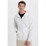 TUDORS Kapüşonlu Sweatshirt Relax Fit Pamuklu İçi Polarlı Çift Cepli Tam Fermuarlı, XL, SW250033, Beyaz, erkek