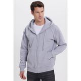 TUDORS Kapüşonlu Sweatshirt Relax Fit Pamuklu Tam Fermuarlı Kanguru Cepli, M, SW250036, Gri, erkek