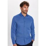 Tudors Klasik Fit Pamuklu Kolay Ütü Armürlü Erkek Mavi Sax Mavi Gömlek - 2XL - Saks