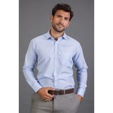 Tudors Klasik Fit Uzun Kollu Pamuklu Kolay Ütü Çizgili Erkek Mavi Gömlek - 2XL