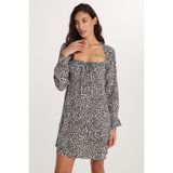 TUDORS Leopar Desenli Elbise, S, 8680596570631, Siyah - Beyaz, Kadın
