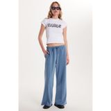Tudors Modal Kumaş Slim Fit Beli Lastikli Bağcıklı Pantolon, 38, KDN25236, Mavi, Kadın