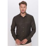 TUDORS Modern Fit Dar Kesim Pamuklu Kolay Ütü Armürlü Gömlek, L, MD220010-100, Haki, Erkek