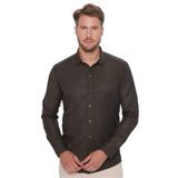 TUDORS Modern Fit Dar Kesim Pamuklu Kolay Ütü Armürlü Gömlek, S, MD220010-100, Haki, Erkek
