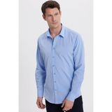 TUDORS Modern Fit Dar Kesim Pamuklu Kolay Ütü Armürlü Gömlek, XL, MD220010-100, Mavi, Erkek