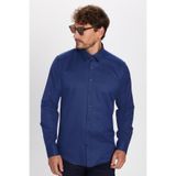 TUDORS Modern Fit Dar Kesim Pamuklu Kolay Ütü Armürlü Gömlek, XXL, MD17004-451-1, Lacivert, Erkek
