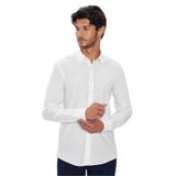 TUDORS Modern Fit Dar Kesim%100 Pamuk Armürlü Premium Gömlek, L, MD240003-01, Beyaz, Erkek