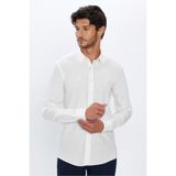 TUDORS Modern Fit Dar Kesim%100 Pamuk Armürlü Premium Gömlek, M, MD240003-01, Beyaz, Erkek