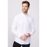 Tudors Modern Fit Uzun Kollu %100 Pamuk Armürlü Premium Erkek Beyaz Gömlek