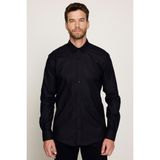Tudors Modern Fit Uzun Kollu %100 Pamuk Armürlü Premium Erkek Siyah Gömlek - 2XL