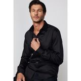 Tudors Modern Fit Uzun Kollu %100 Pamuk Armürlü Premium Erkek Siyah Gömlek