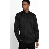 Tudors Modern Slim Fit Dar Kesim Pamuklu Kolay Ütülenebilir Armürlü Erkek Gömlek - XL - Siyah