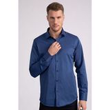 Tudors Modern Slim Fit Düz Saten Pamuklu Erkek İndigo Gömlek