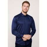 Tudors Modern Slim Fit Düz Saten Pamuklu Erkek Lacivert Gömlek - XL