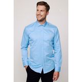 Tudors Modern Slim Fit Düz Saten Pamuklu Erkek Mavi Gömlek