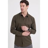 Tudors Modern Slim Fit Pamuklu Kolay Ütü Armürlü Erkek Gömlek - Haki - XL
