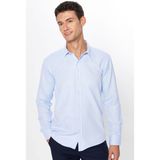 Tudors Modern Slim Fit Pamuklu Kolay Ütü Armürlü Erkek Gömlek - Mavi - 2XL