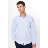Tudors Modern Slim Fit Pamuklu Kolay Ütü Armürlü Erkek Gömlek, Mavi, M Beden