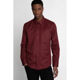 Tudors Modern Slim Fit Pamuklu Kolay Ütü Armürlü Erkek Gömlek - XL - Bordo