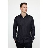 Tudors Modern Slim Fit Pamuklu Kolay Ütü Armürlü Erkek Siyah Gömlek