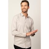 TUDORS Modern Slim Fit Pamuklu Kolay Ütü Armürlü Gömlek, L, MD220010-359, Bej, Erkek