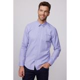 Tudors Modern Slim Fit Pamuklu Kolay Ütü Armürlü Mavi Erkek Gömlek