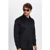 Tudors Modern Slim Fit Uzun Kollu Düz Erkek Siyah Gömlek