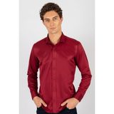 Tudors Modern Slim Fit Uzun Kollu Düz Saten Pamuklu Erkek Bordo Gömlek - XL