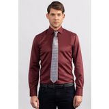 Tudors Modern Slim Fit Uzun Kollu Düz Saten Pamuklu Erkek Bordo Gömlek