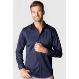 Tudors Modern Slim Fit Uzun Kollu Düz Saten Pamuklu Erkek Lacivert Gömlek