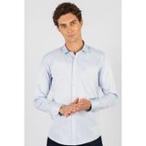 Tudors Modern Slim Fit Uzun Kollu Düz Saten Pamuklu Erkek Mavi Gömlek - XL
