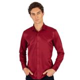 TUDORS Modern Slim Fit Uzun Kollu Düz Saten Pamuklu Gömlek, L, MD220005-135, Bordo, Erkek