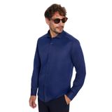 TUDORS Modern Slim Fit Uzun Kollu Düz Saten Pamuklu Gömlek, M, MD220005-135, Lacivert, Erkek