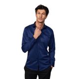 TUDORS Modern Slim Fit Uzun Kollu Düz Saten Pamuklu Gömlek, S, MD220005-135, Lacivert, Erkek