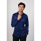 Tudors Modern Slim Fit Uzun Kollu Düz Saten Pamuklu Lacivert Erkek Gömlek - XL