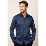Tudors Modern Slim Fit Uzun Kollu Pamuk Saten Premium Seri Erkek Lacivert Gömlek - XL