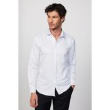 Tudors Modern Slim Fit Uzun Kollu Pamuklu Kolay Ütü Armürlü Beyaz Erkek Gömlek