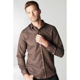 Tudors Modern Slim Fit Uzun Kollu Pamuklu Kolay Ütü Armürlü Erkek Kahve Gömlek - Kahverengi